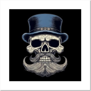 Skull with mustache Posters and Art